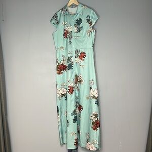 MISSLOOK BLUE FLORAL MAXI BUTTON FRONT DRESS LARGE